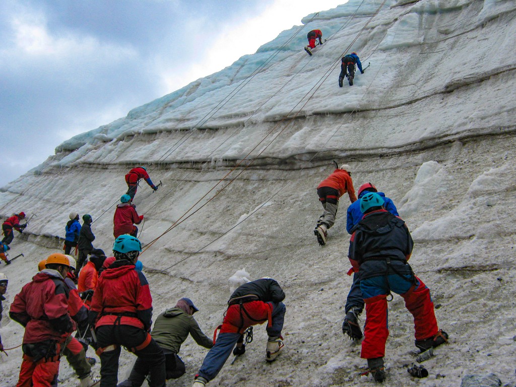 Climbing the ice wall