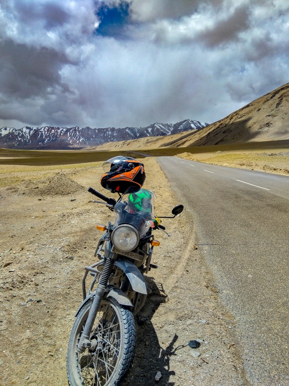 My Bike at Moore Plains - Manali to Leh Ladakh